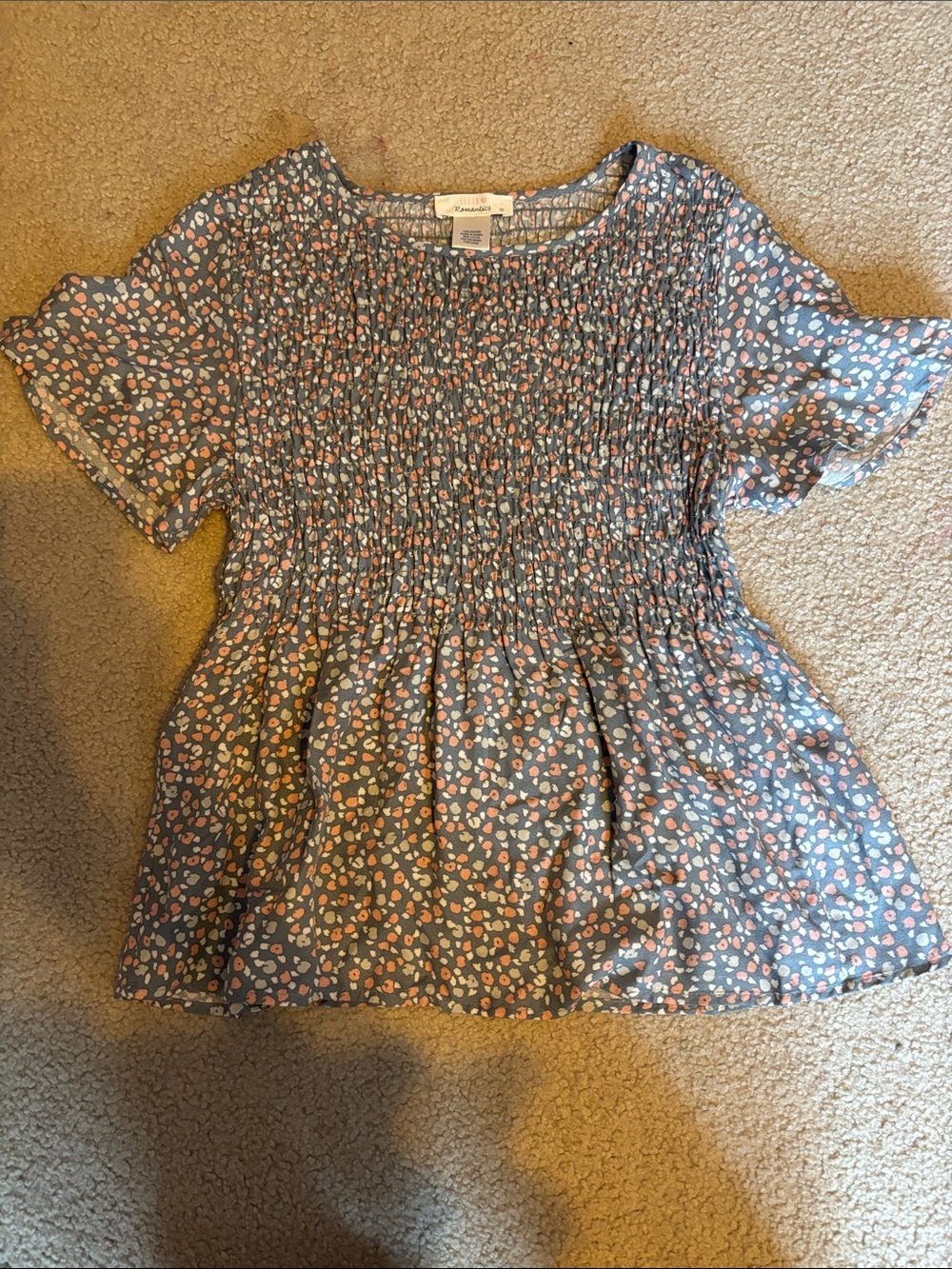 URBAN Romantics Slate Blue Smocked Top with Pink & Cream Floral
